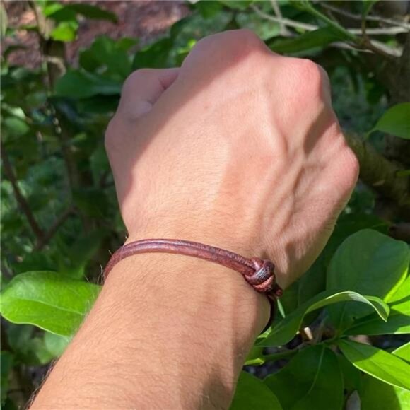 3 mm Men Genuine Leather Bracelet - Handmade Adjustable Cuff, Mens Minimalism